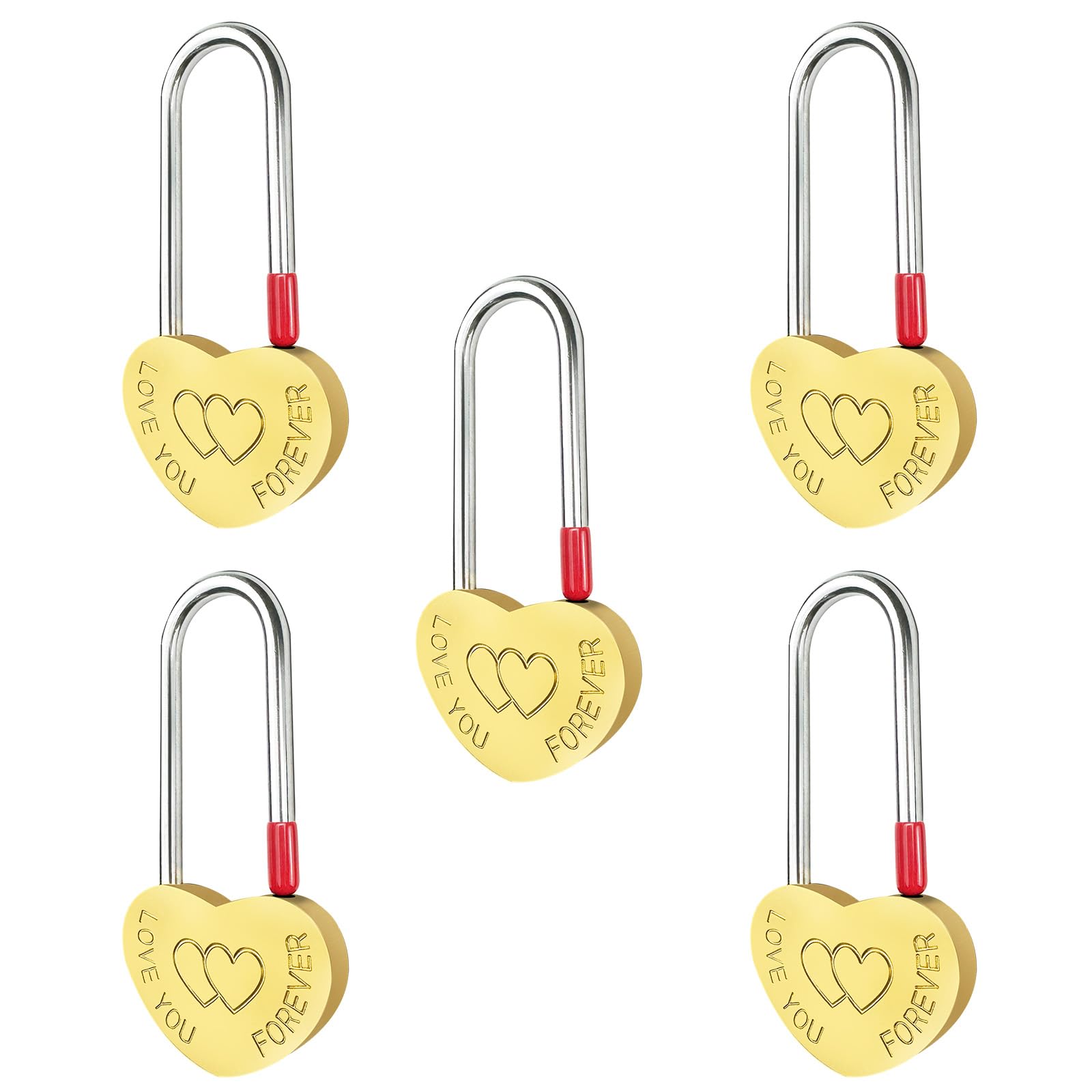 5 candados de latón con corazón único de 3.5 pulgadas, 50 mm, candado de metal grabado Love-You-Forever para puente Lovelock, boda y aniversario (sin llave)