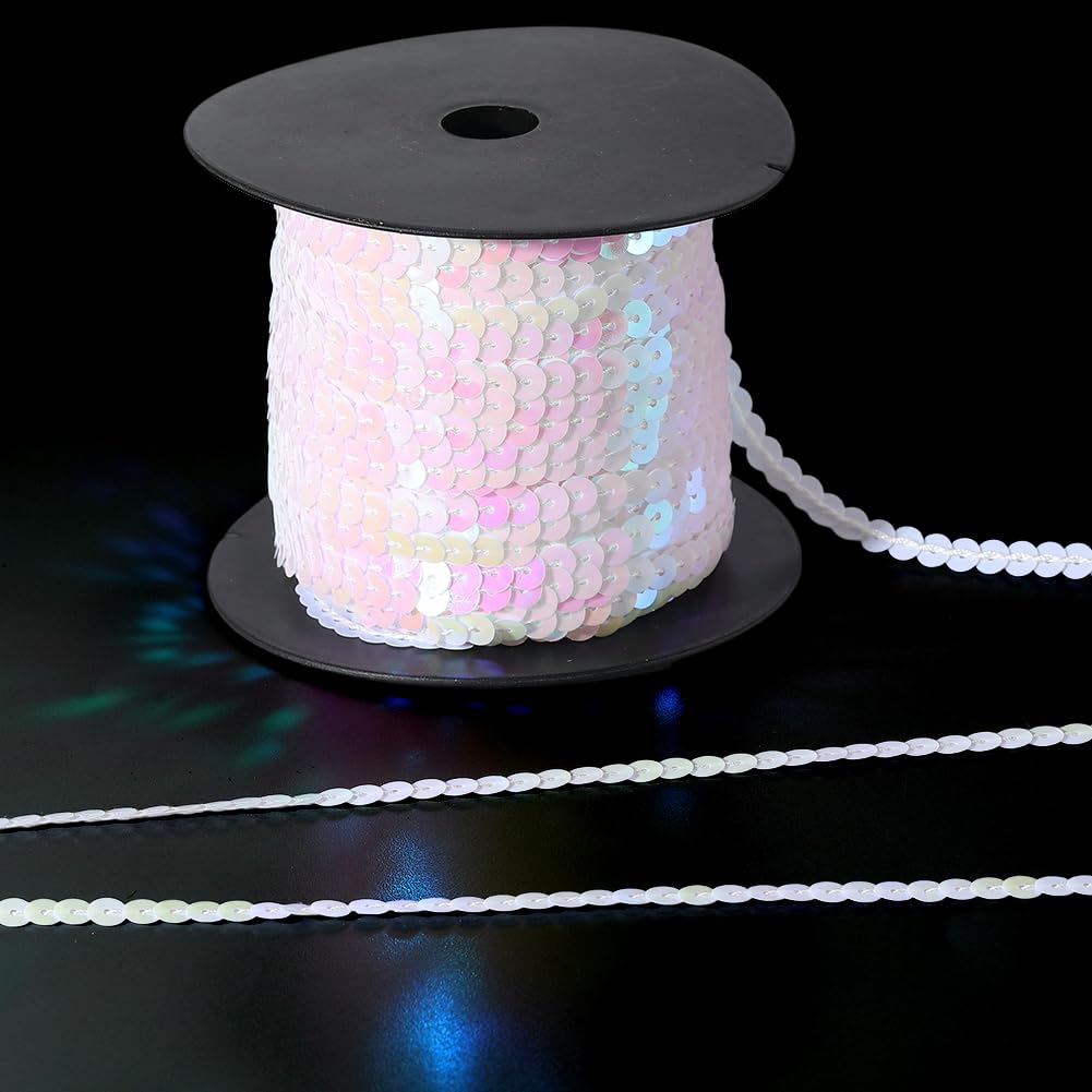 100 iarda di Nastro di Paillettes Piatte Bianche Da 6mm Strisce Decorative con Glitter Rocchetto di Paillettes Tessuto di Paillettes In Plastica Scintillante per Cucire Realizzare Vestiti Ab