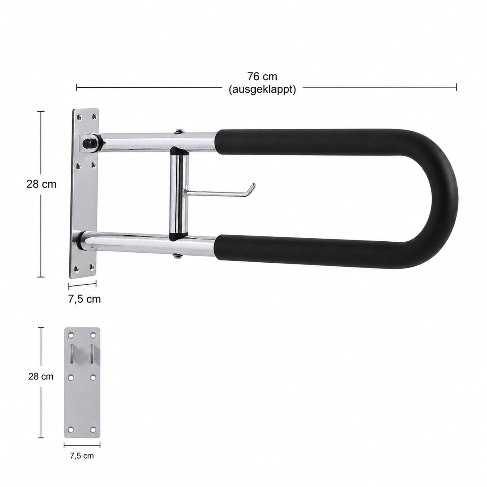 Klappbarer WC-Haltegriff mit Papierhalter, Wandmontage, für Badezimmer und Toilette