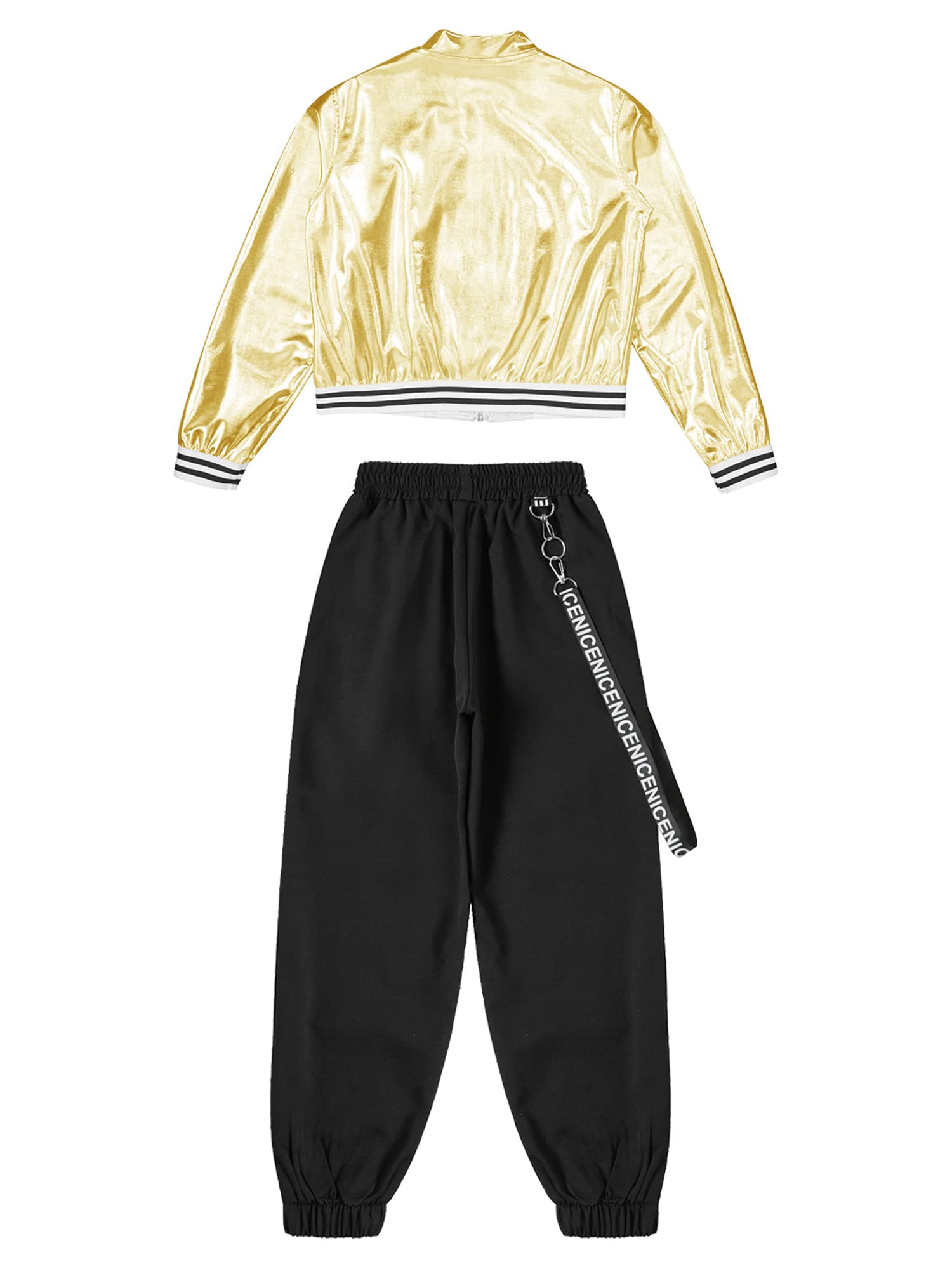 Dziecięce hip-hopowe ubrania dziewczęce koszulka z długim rękawem Crop Tops + biustonosz sportowy biustonosz + spodnie cargo dres treningowy jazz odzież do tańca Streetwear rozm. 98-176