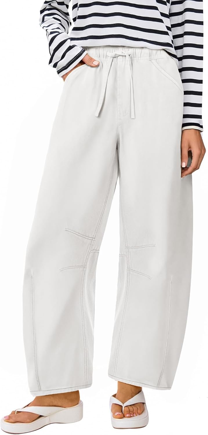 ANRABESS Women Barrel Jeans High Waisted Wide Leg Drawstring Denim Pants Y2K Baggy Loose Fit Trouser Jeans with Pockets