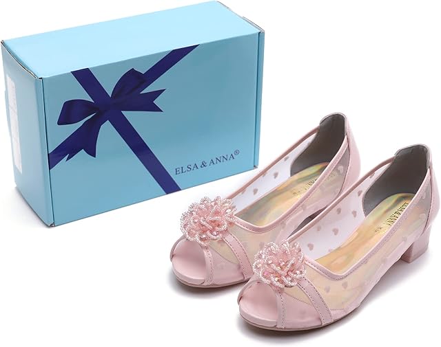 ELSA & ANNA Snow Queen Princess Shoes - 3cm Heeled Princess Dress Up Shoes - Fancy Dress Shoes - Elsa Dress Up Shoes for Parties & Birthdays, Cosplay - Kids High Heels (SH2203PNK)