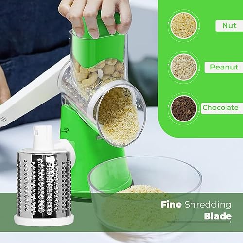 Miniatura 5 de kichhouse Rallador rotativo de queso, triturador manual de verduras con cuchillas de tambor de acero inoxidable 3-1, fácil de usar y limpiar,