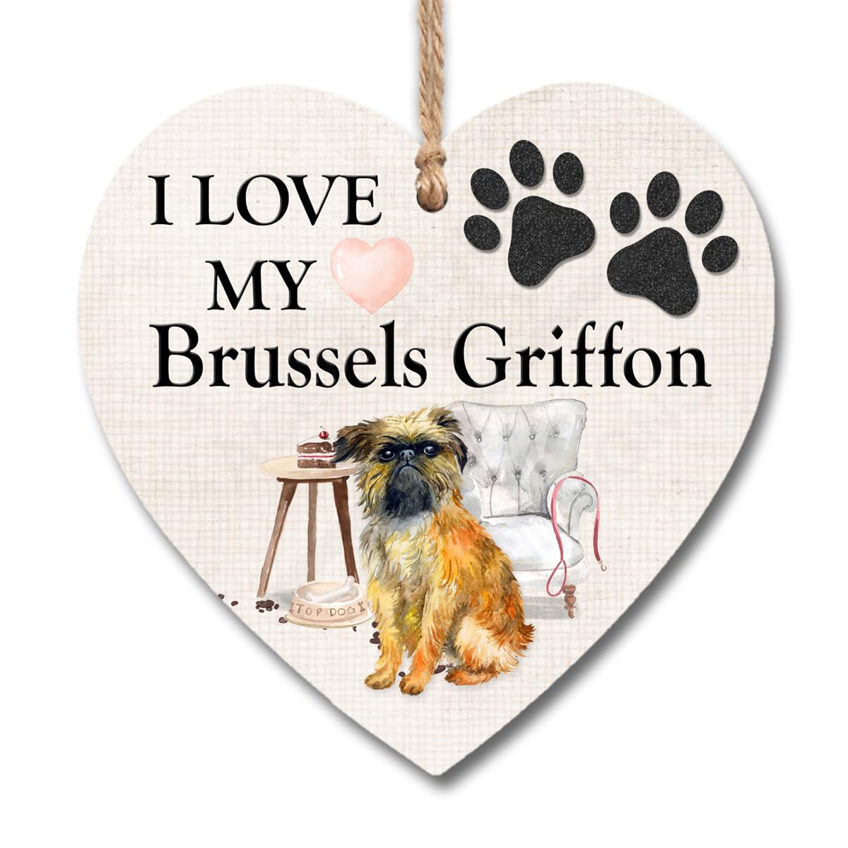 I Love My Brussels Griffon Heart Plaque hanging Sign H0374 (13cm x 13cm)