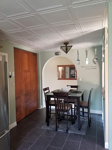 Vista 6 de À LA MAISON CEILINGS R24 Line Art Azulejo de Techo de Espuma con Adhesivo (21.6 pies cuadrados/Caja), Paquete de 8, Blanco Liso