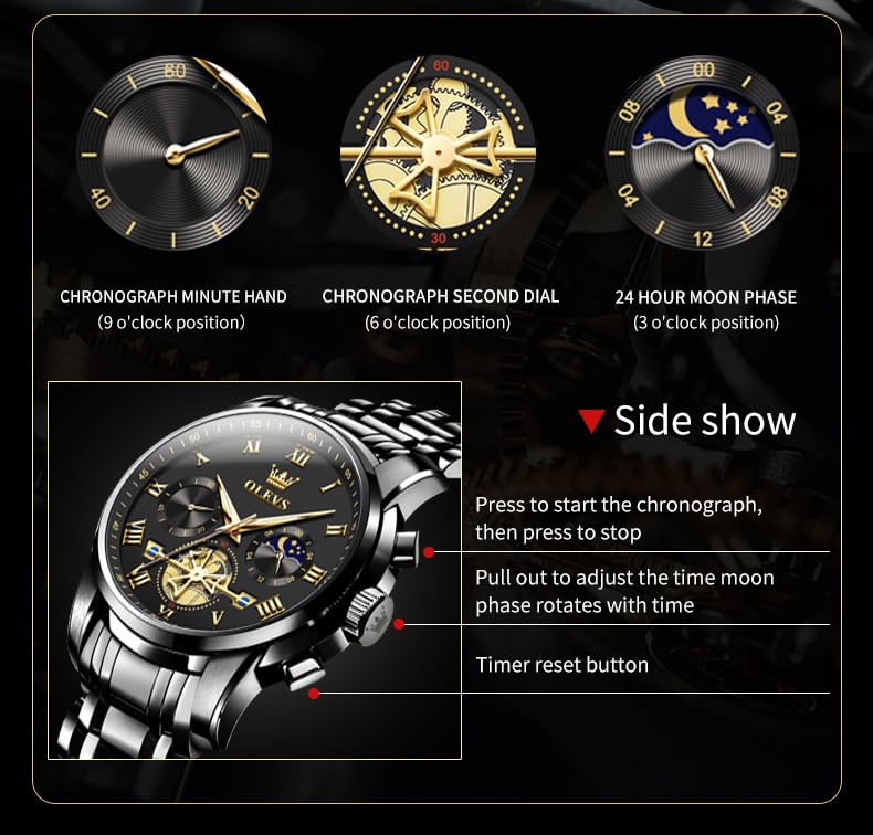 Image of OLEVS Mens Watches Business Large Numer Easy to Read Quartz Watch Stainless Steel Waterproof Luminous Date Casual Male Watch