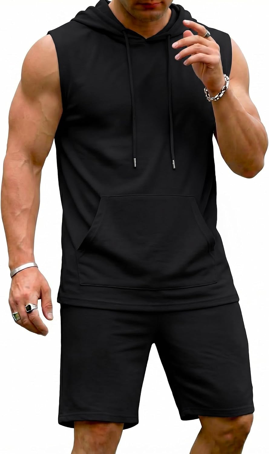 Uni Clau Men's Short Sleeve Summer Tracksuit Hooded Tanks Tops Sweatsuit 2 Piece Casual Sports Shorts Set