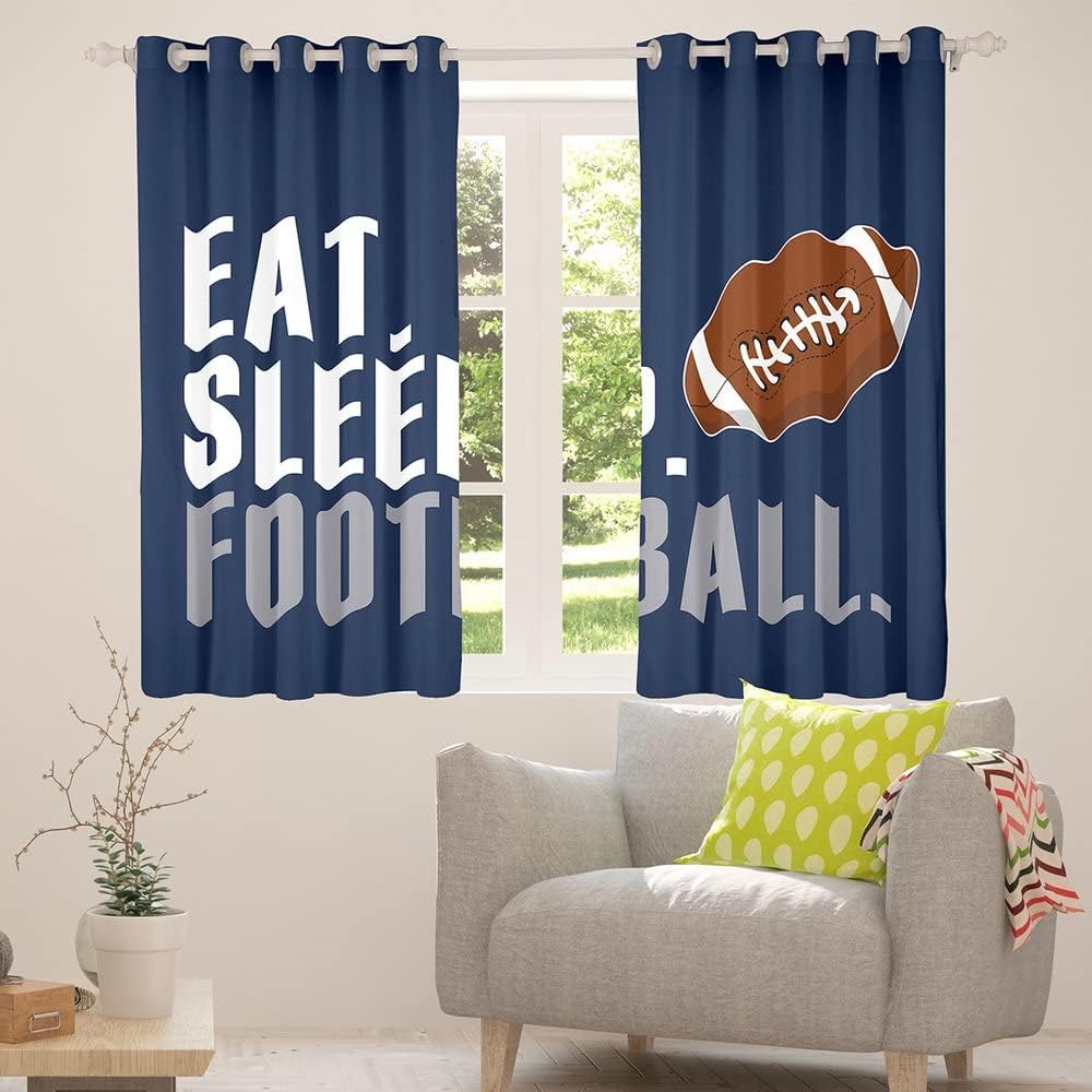 Feelyou Rugby Darkening Drapes American Football Sports Curtain for Bedroom Living Room Women Men Blue Eat Sleep Football Window Curtains Ball Games Decor (2 Panels， 42 x 84 Inch) Window Treatments