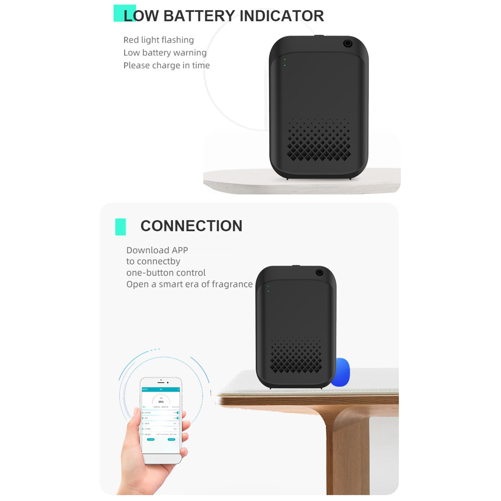 Generic Dyfuzor Olejków Eterycznych Inteligentna Maszyna Zapachowa Bluetooth Łatwa łączność Sterowanie aplikacją dla Domowego Biura Hotel Spa, 5 Opcji Synchronizacji (BLACK)