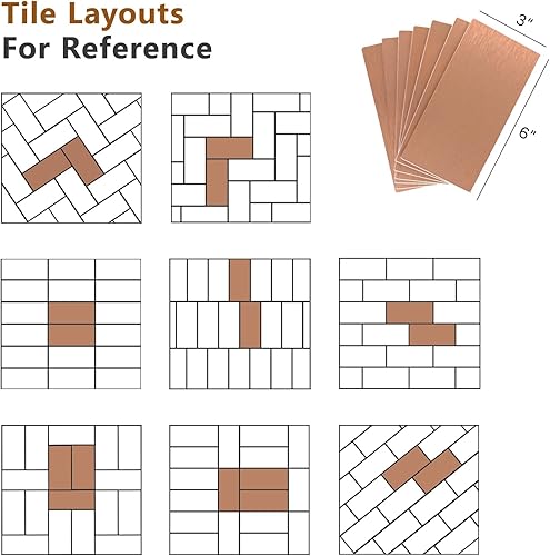 Miniatura 7 de 48 piezas de cobre para despegar y pegar, azulejos de metal de 3 x 6 pulgadas para cocina, baño, chimenea