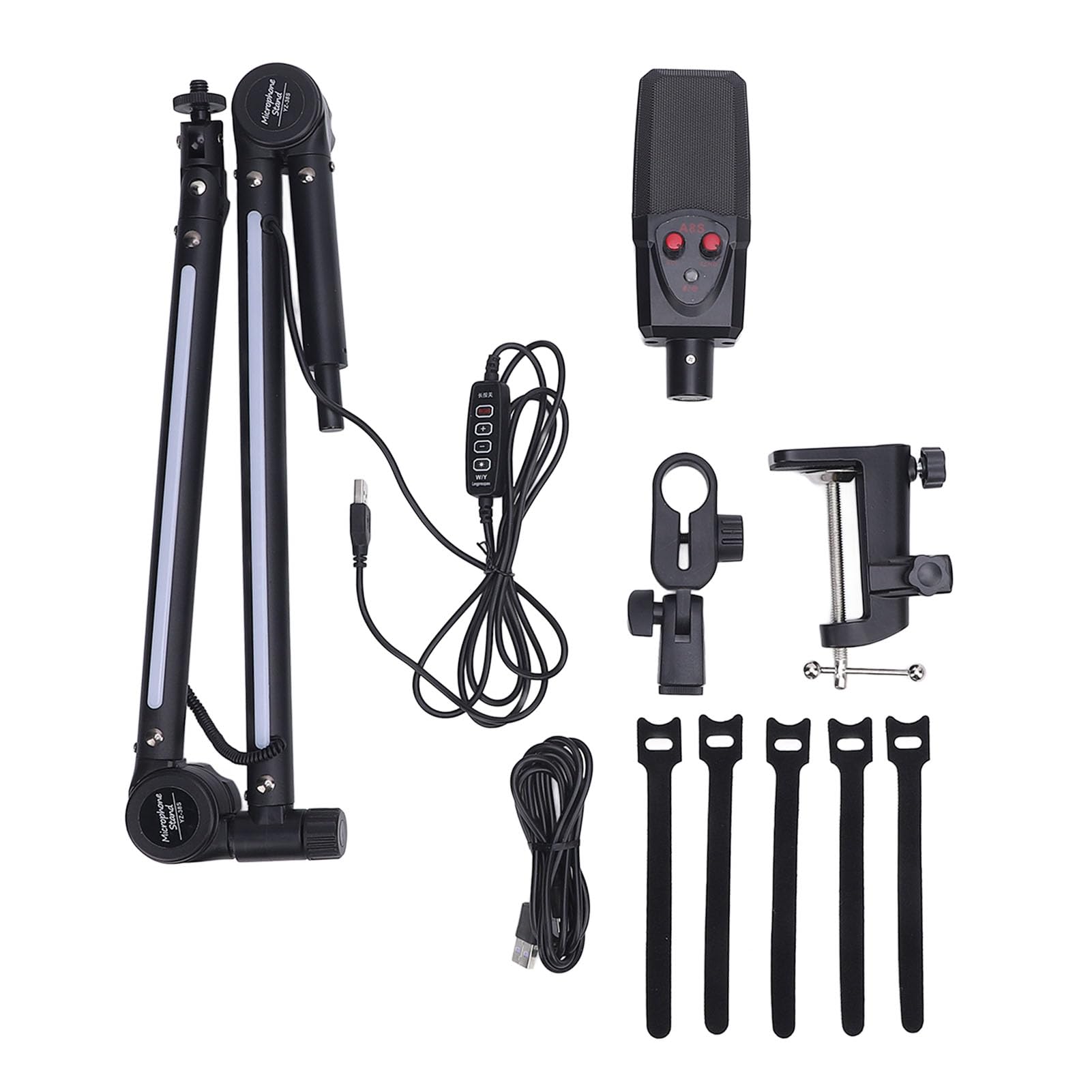 Generic Mikrofon Pojemnościowy USB Wszechstronny Zestaw Stojaków Mikrofonowych RGB do Domowego Przesyłania Strumieniowego na żywo Dostosuj Spotkania Klasowe Online Gry, Metal + ABS, 22 Tryby Kolorów