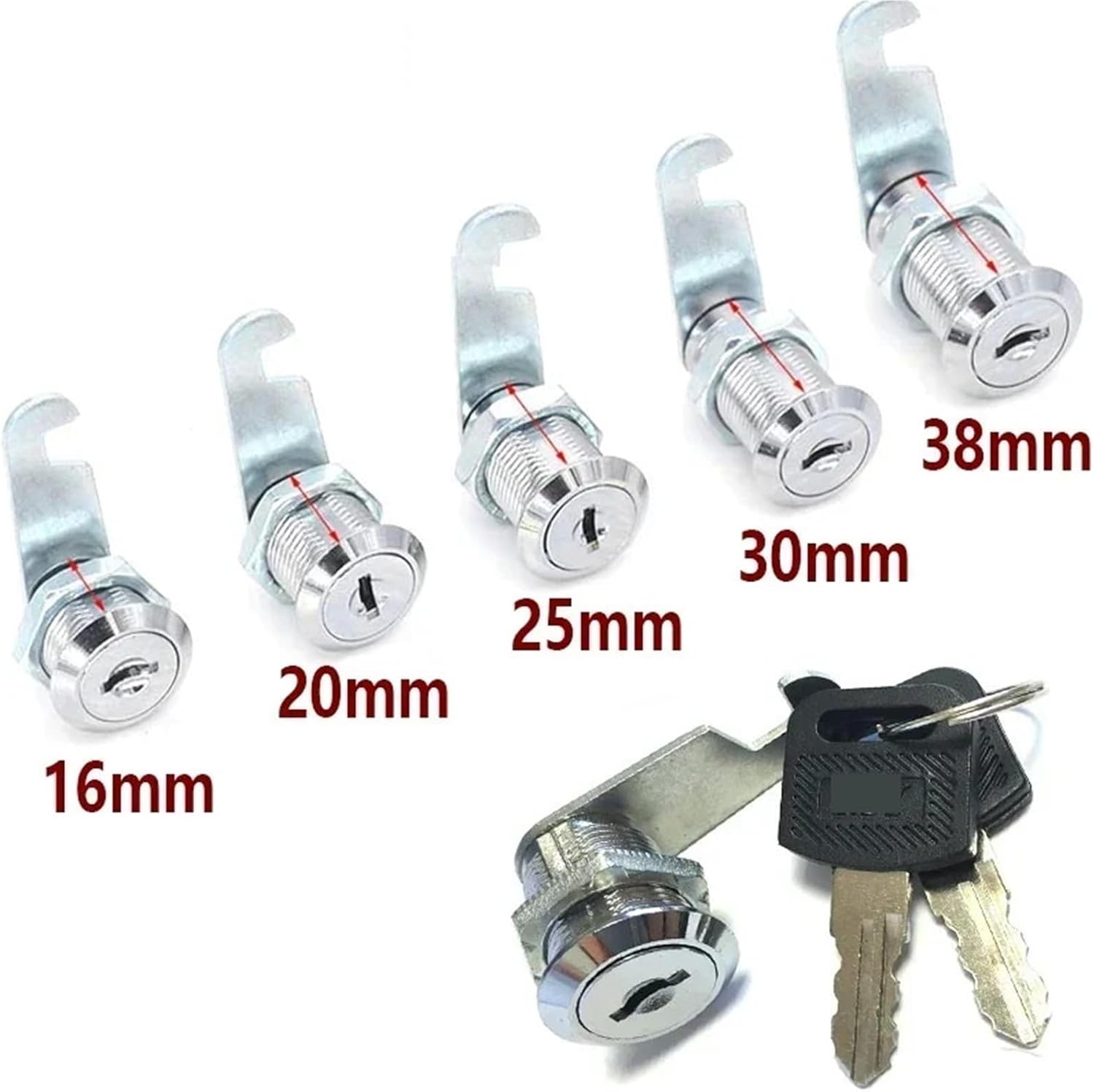 4 Size Drawer Cam Lock with 2 Keys for Mailbox File Cabinet Tool Box Locker Furniture Hardware 1Pcs(Keyed Alike 16mm)
