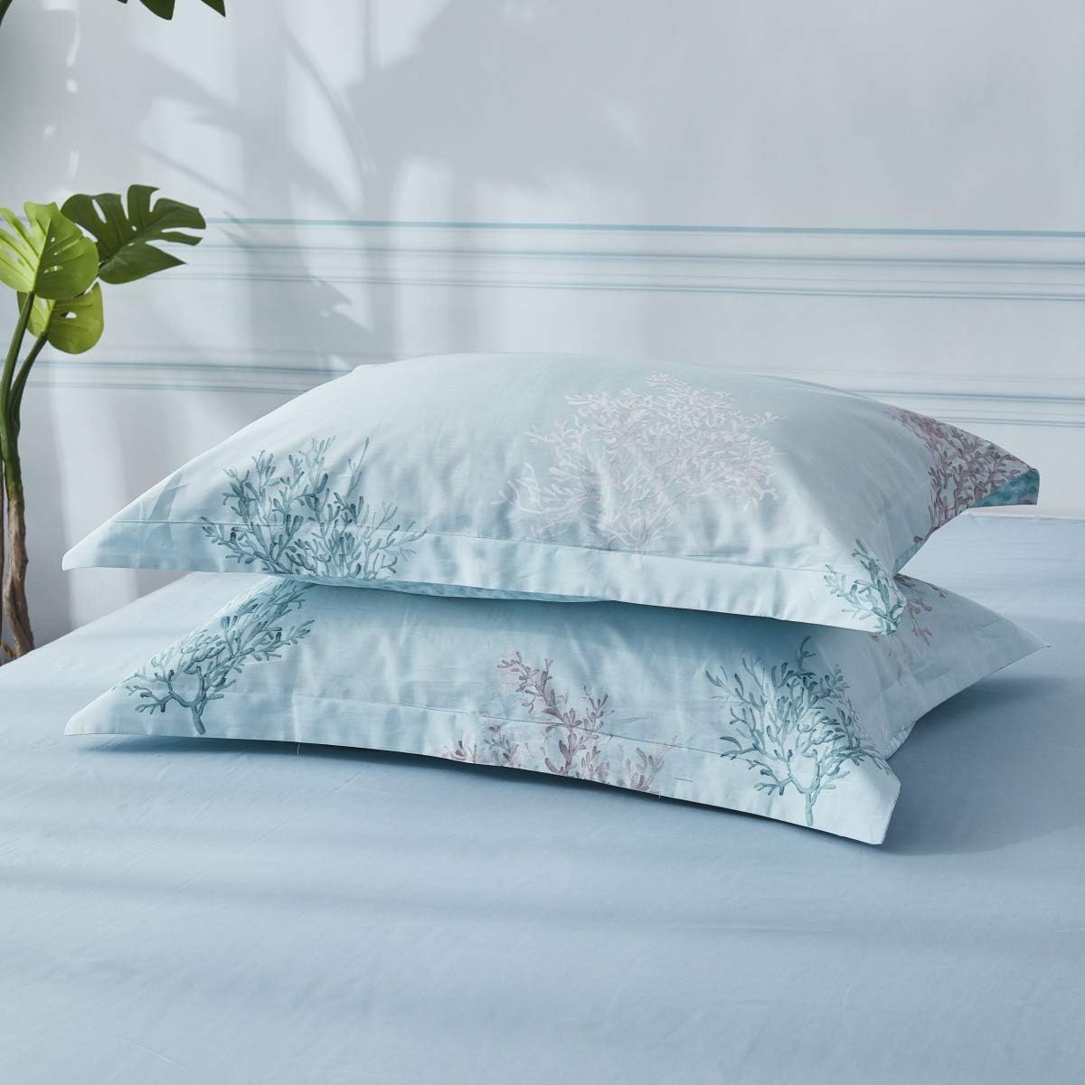 Brandream Nautical Beach Bedding 100% Cotton Pillow Shams Standard Size Set of 2 Elegant Pillow Covers Queen Full Size Summer Pillow Cases