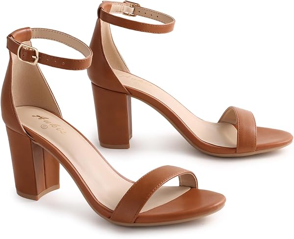Ankis Heels for Women Open Toe Ankle Strap Chunky Heel Sandals 2.75 Inch