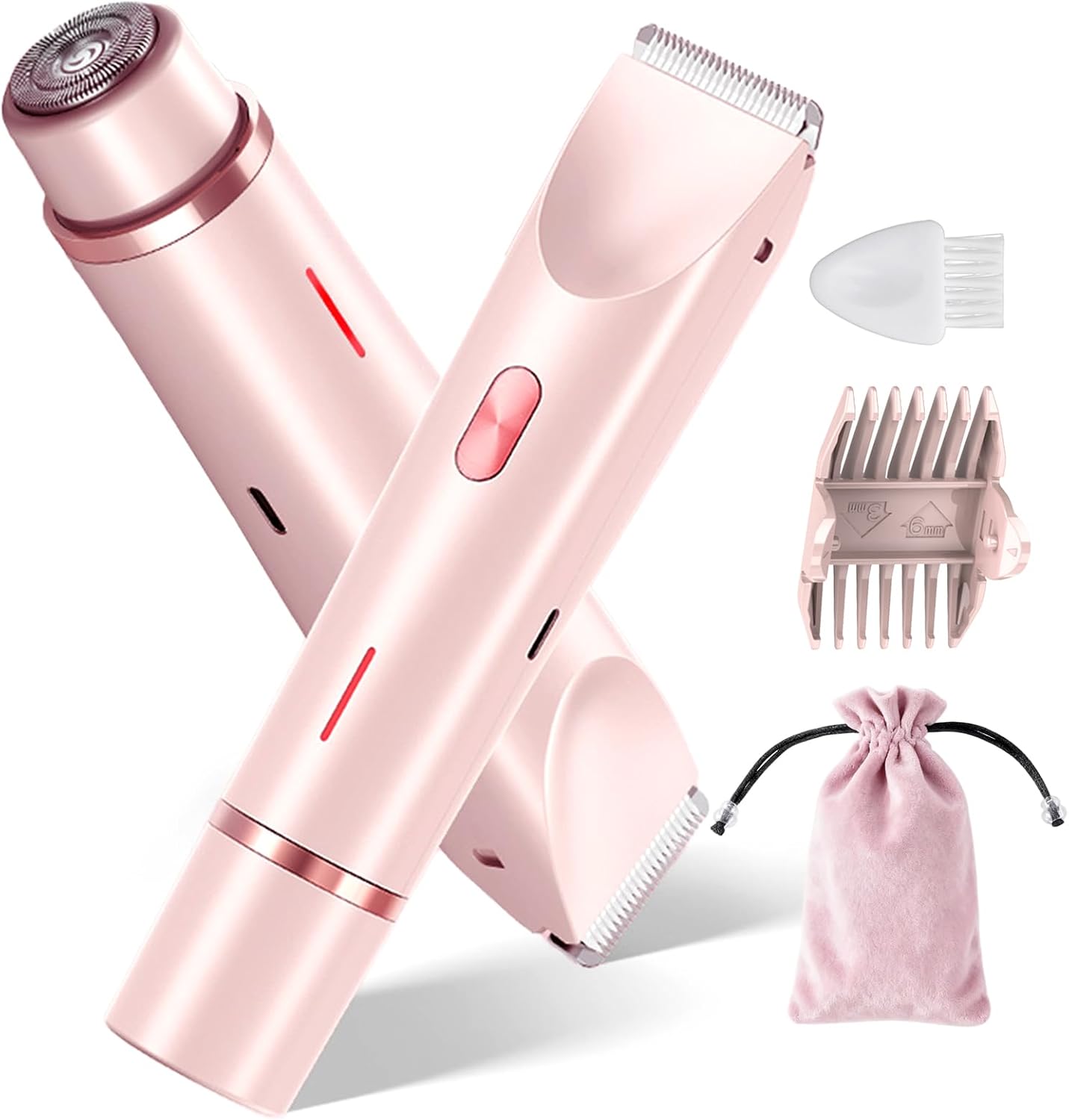 Bikini Trimmer for Women, 2-in-1 Dual Head Electric Razors for Women Pubic Hair, Waterproof Body Hair Trimmer and Face Shaver, Rechargeable Hair Removal for Bikini Legs Arm Sensitive Skin