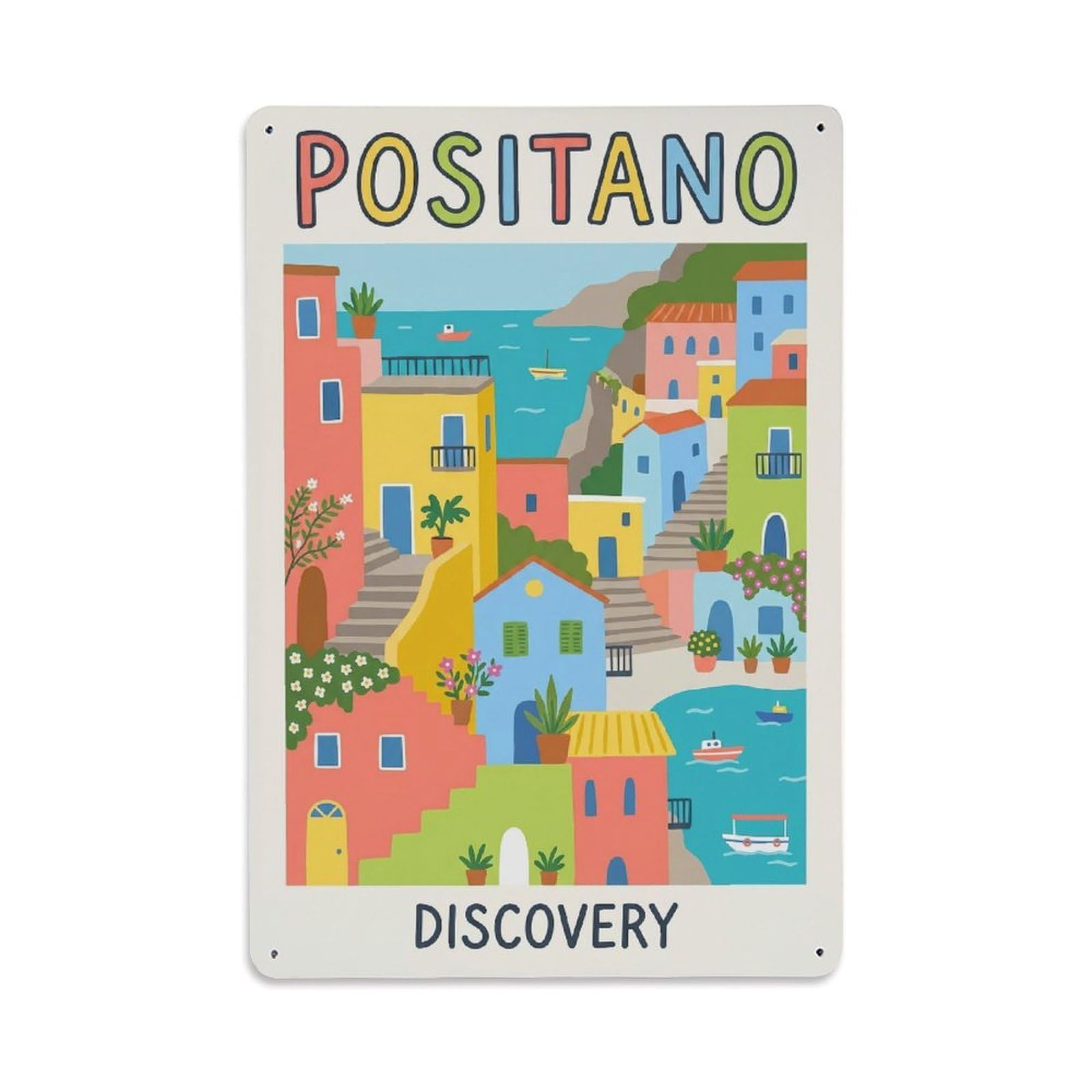 Vintage Travel Positano Italy Discovery Metal Tin Sign Plaque Wall Decor for Cafe, Club Bar, Office, Garden Metal Poster 8x12Inch
