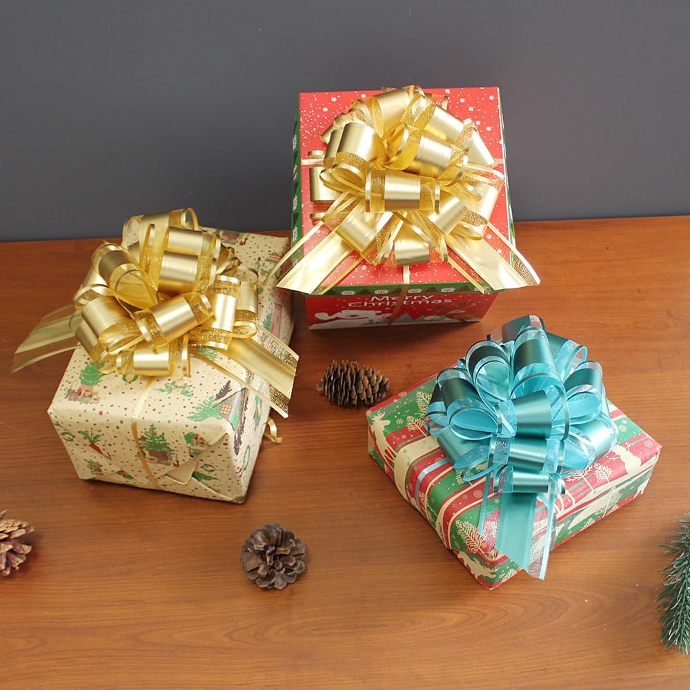 6 PCS Pull Bow Gift Wrapping,6 Inch Gold Pull Bow for Gifts Wrapping Party Birthday Holiday Gift Boxes Bow Basket Packaging Bows for Valentine's Day Presents Flower Decorations (Bright Gold) - Image 4