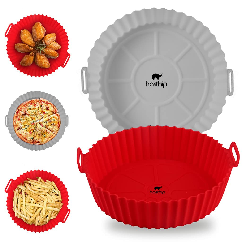HASTHIP® 2Pack Air Fryer Liners, Round Silicone Basket Baking Tray, 6.8inch NonStick Silicone