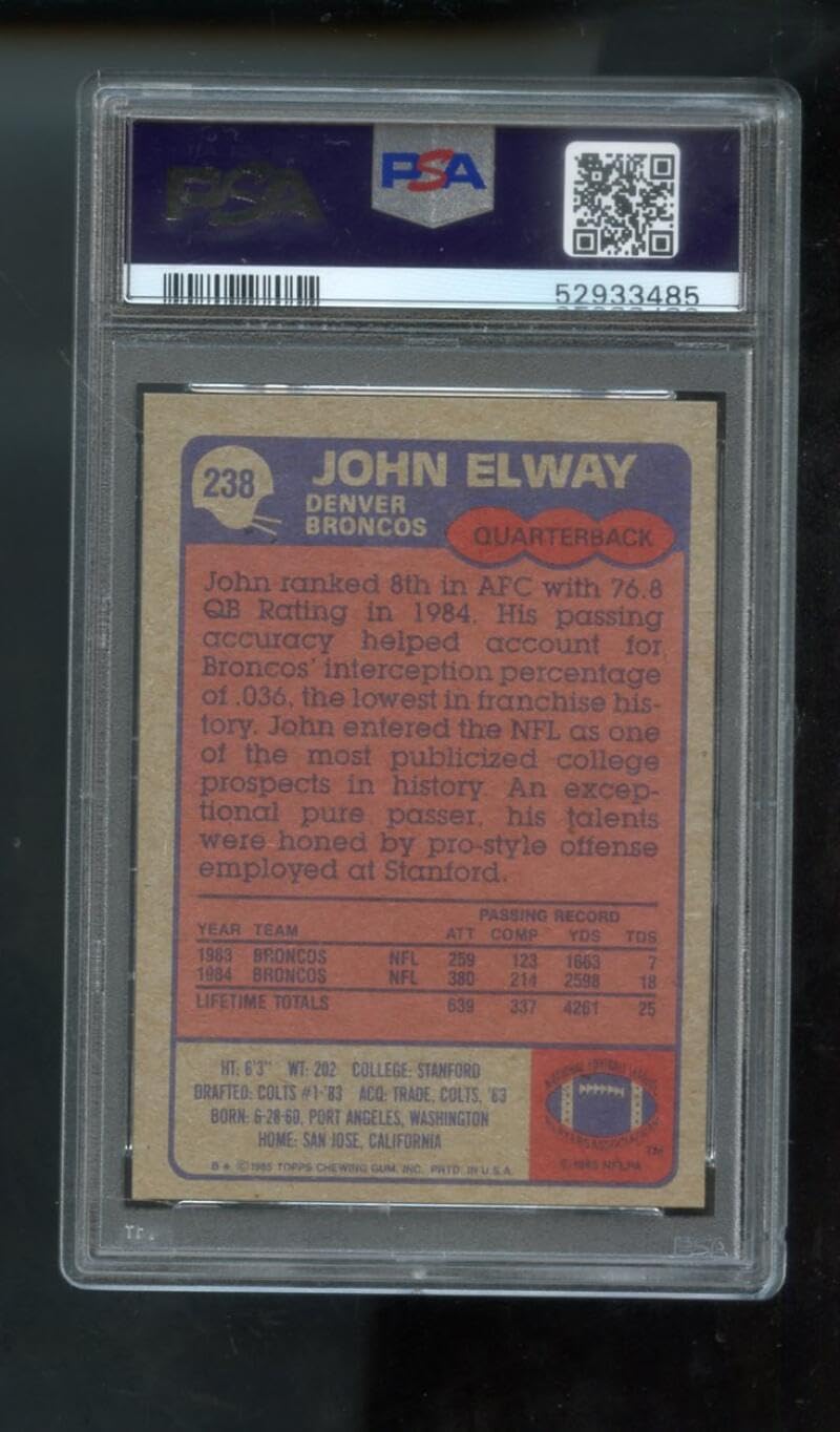 1985 Topps #238 John Elway PSA 8 Graded Football Card NFL Denver Broncos