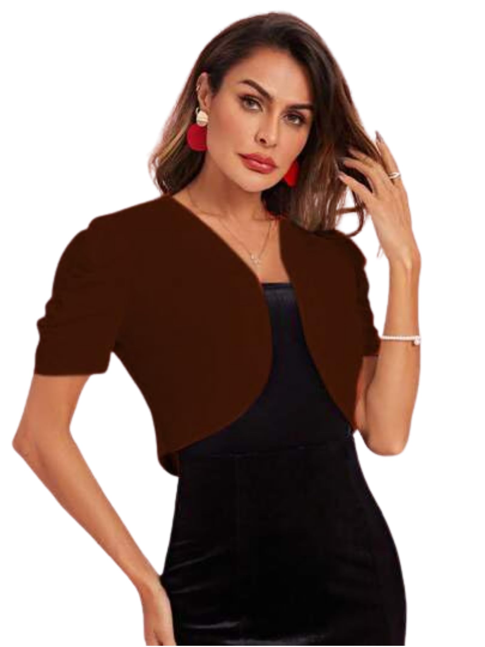 classy fashion Women's Solid Cropped Puff Sleeves Short Jacket | Casual Girls Jacket | Stretchy, Soft & Breathable | Stylish & Lightweight | Regular Fit-picture-34