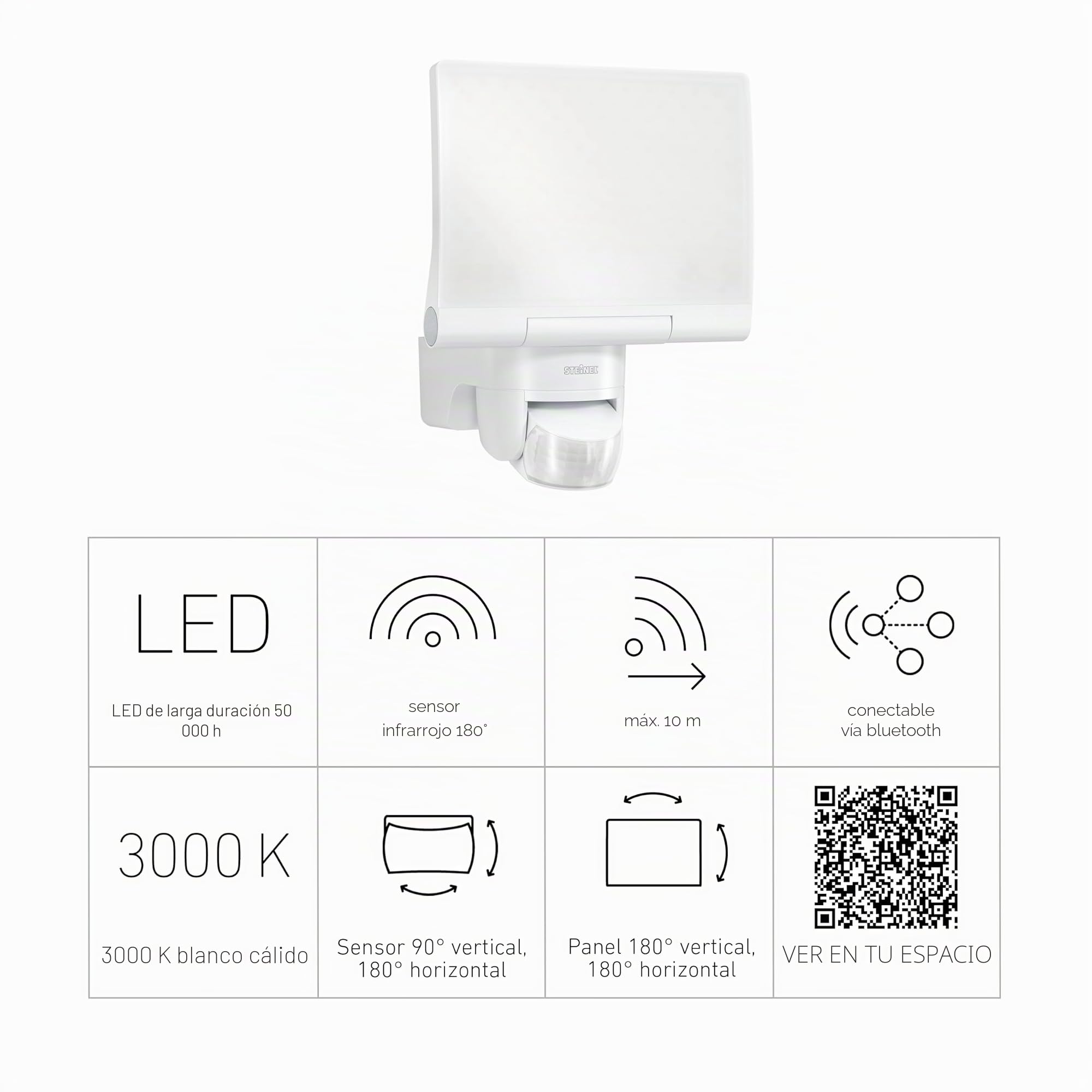 Steinel XLED Home 2 S Foco LED, blanco, orientable, con consumo de 13,7 W, sensor de movimiento de 180°, alcance de 10 metros, intensidad de 1550 lúmenes y controlable a través de una aplicación