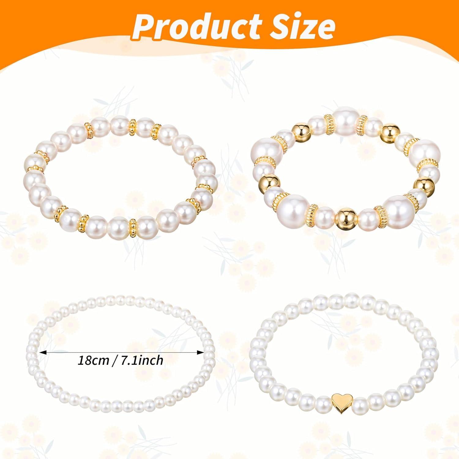 4Pcs Pearl Bracelets for Women, White Gold Elegant Faux Pearl Beaded Bracelet Stackable Stretch Multilayered Elastic Bracelets for Bridesmaid Bridal Wedding Jewelry - Image 2