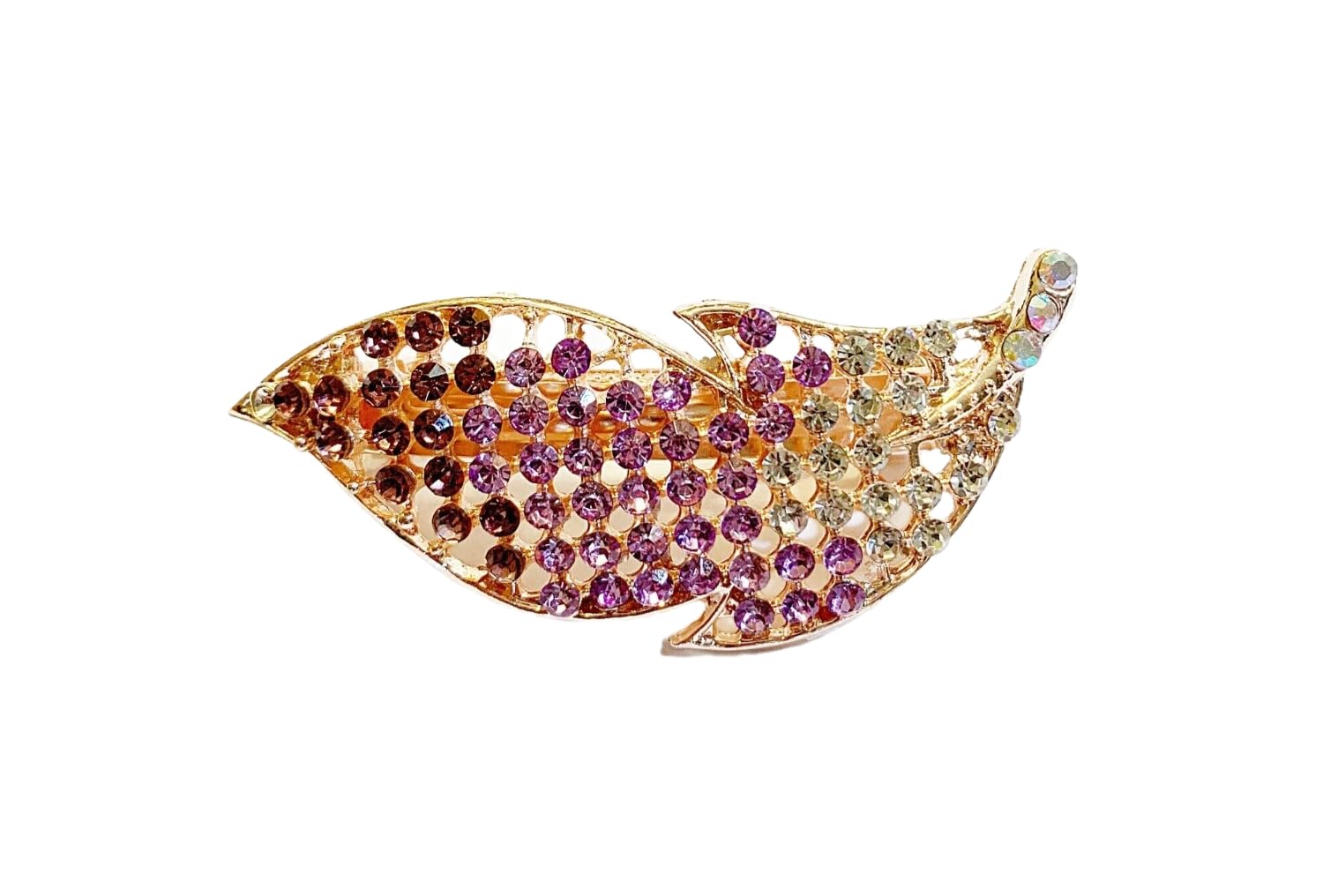 Generic Leaf Inspired Design Hair Barrette Crafted With Rhinestones Purple 3.0"" x 1.25"" x 1.0"" Jw-690 Unique Hair Accessory Vintage Style For Women's Thick Long Hair