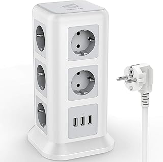 TESSAN 11 Fach Mehrfachsteckdose mit 3 USB, Steckdosenleiste mit Schalter, Mehrfachstecker Steckdosenturm mit Überlastschu...