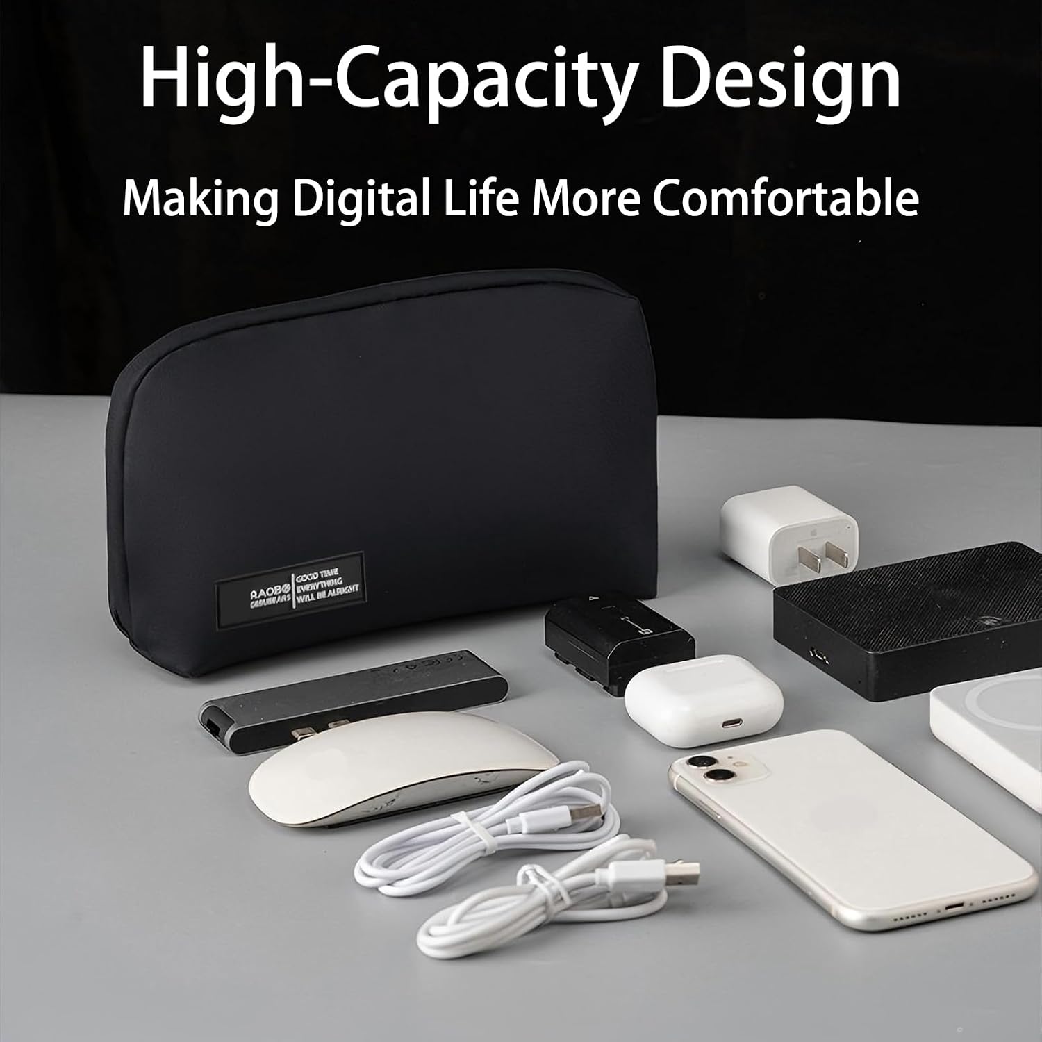 Electronics Travel Organizer Case - Tech Accessories Cord Storage Bag for Phone, Charger, Power Bank, Cables, USB, SD Card, Earphones - Portable Cable Organizer Pouch for Travel (Black)