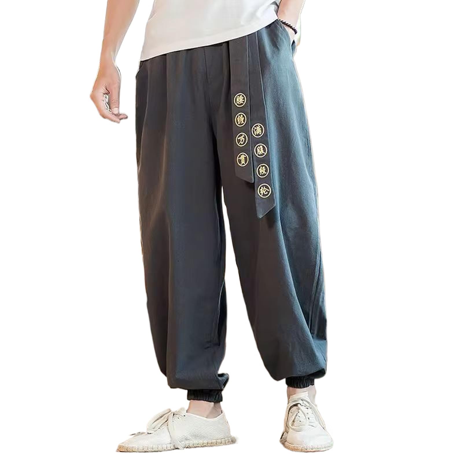 WOLONG Primavera Uomini Casual Kimono Pantaloni Allentati Harajuku Pantaloni Uomo Tradizionale Harem Pantaloni Maschili Ricamato Jogging Pantaloni