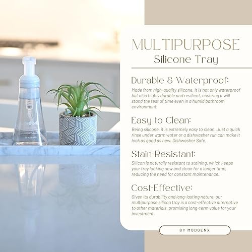 Miniatura 2 de Bandejas de tocador de baño, paquete de 2 organizadores de encimera de baño y bandejas para fregadero de cocina, hechas de silicona impermeable,