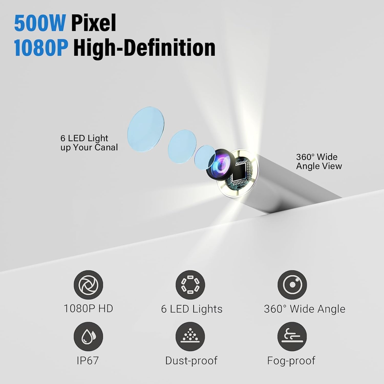 Otoscope Oreille avec caméra 1080P HD 3,5 mm étanche 6 Lumières LED pour Smartphones et Tablettes IOS Android Noir