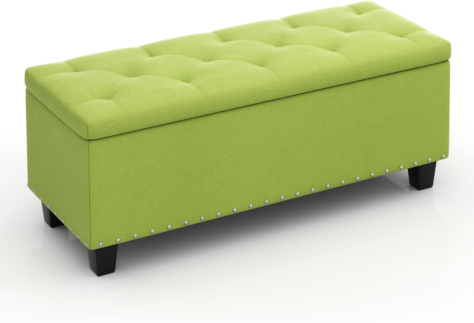 Magshion 43 Inches Storage Ottoman Bench, Upholstered Tufted End of Bed Storage Bench, Large Ottoman Foot Rest with Legs, Load up to 800 lb, for Living Room, Bedroom, Entryway, Green