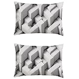 Cojines Exterior Impermeable Geometría Funda Cojin 60x80cm Rectángulos Cojines para Sofa Blanco Impresin de Doble Cara Lino Decoración Grandes Funda Almohada Juego de 2 Funda Cojin Decorativas M-462