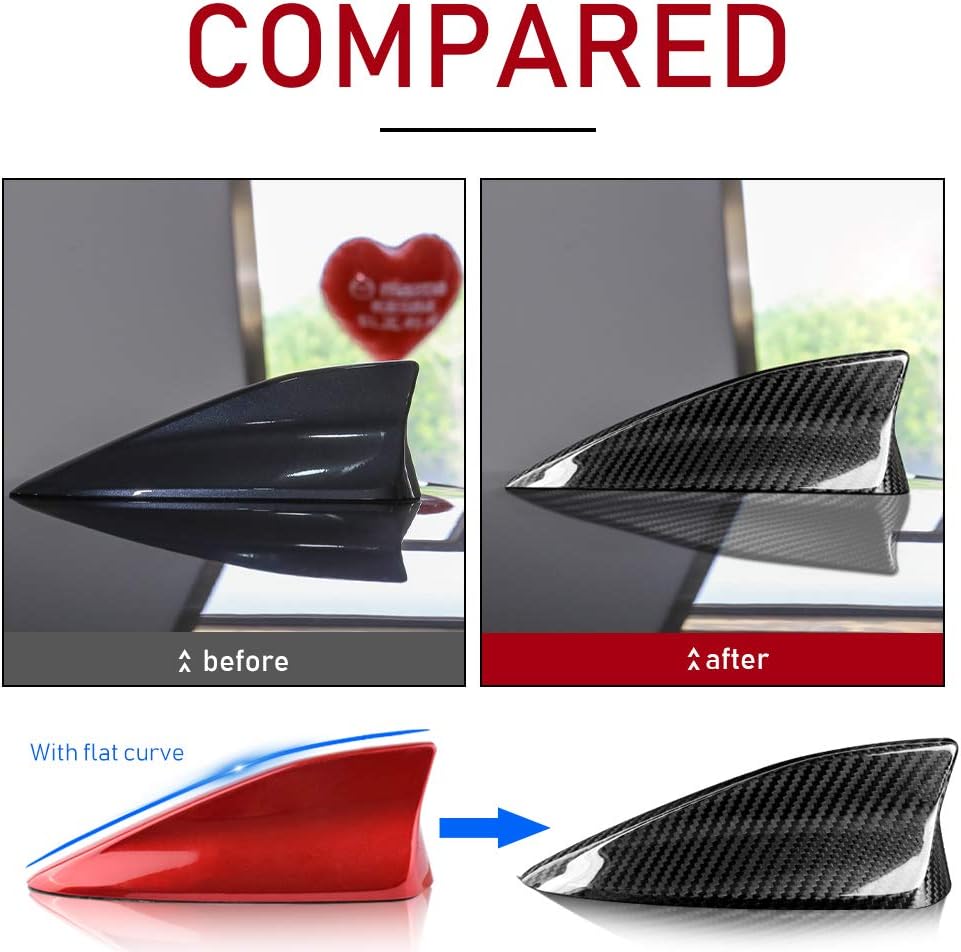 AIRSPEED Black Carbon Fiber Car Shark Fin Antenna Cover Radio Signal Base for Mazda 3 Axela CX-3 CX-4 CX-5 CX-8 Accessories (with Flat Curve)