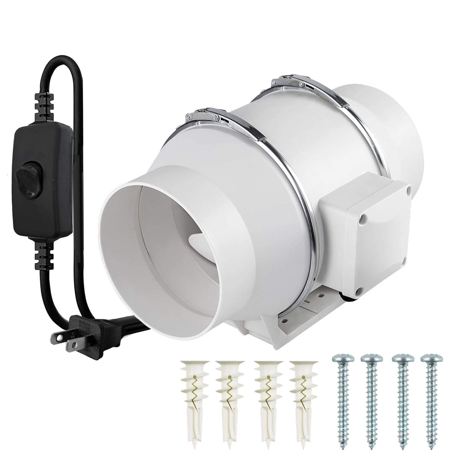 CAMNWAMN 6 Inch Inline Exhaust Duct Fan, 75W High Efficiency 390 CFM Flow Ventilation System Intake Air Fan For Duct Vent Bathroom, Kitchen, Grow Tent