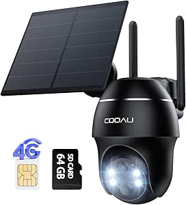 COOAU 4G LTE Outdoor Surveillance Camera with Sim, 2K 3MP QHD 4G Solar Wireless Camera with Battery, PTZ 355°/90°, Night Vision, PIR Motion Detection, Two Way Audio, SIM Card asin的图片