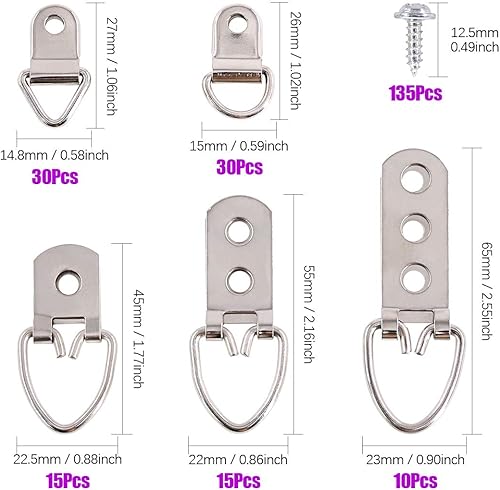 Miniatura 3 de Swpeet Kit de 415 ganchos para fotos con tornillos y 100 ganchos para tazas Whit, juego surtido de ganchos de fotos resistentes para soluciones para