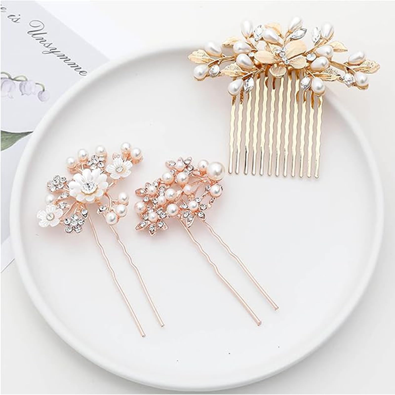 Pearl & Flower Hair Ornament Set, Handmade