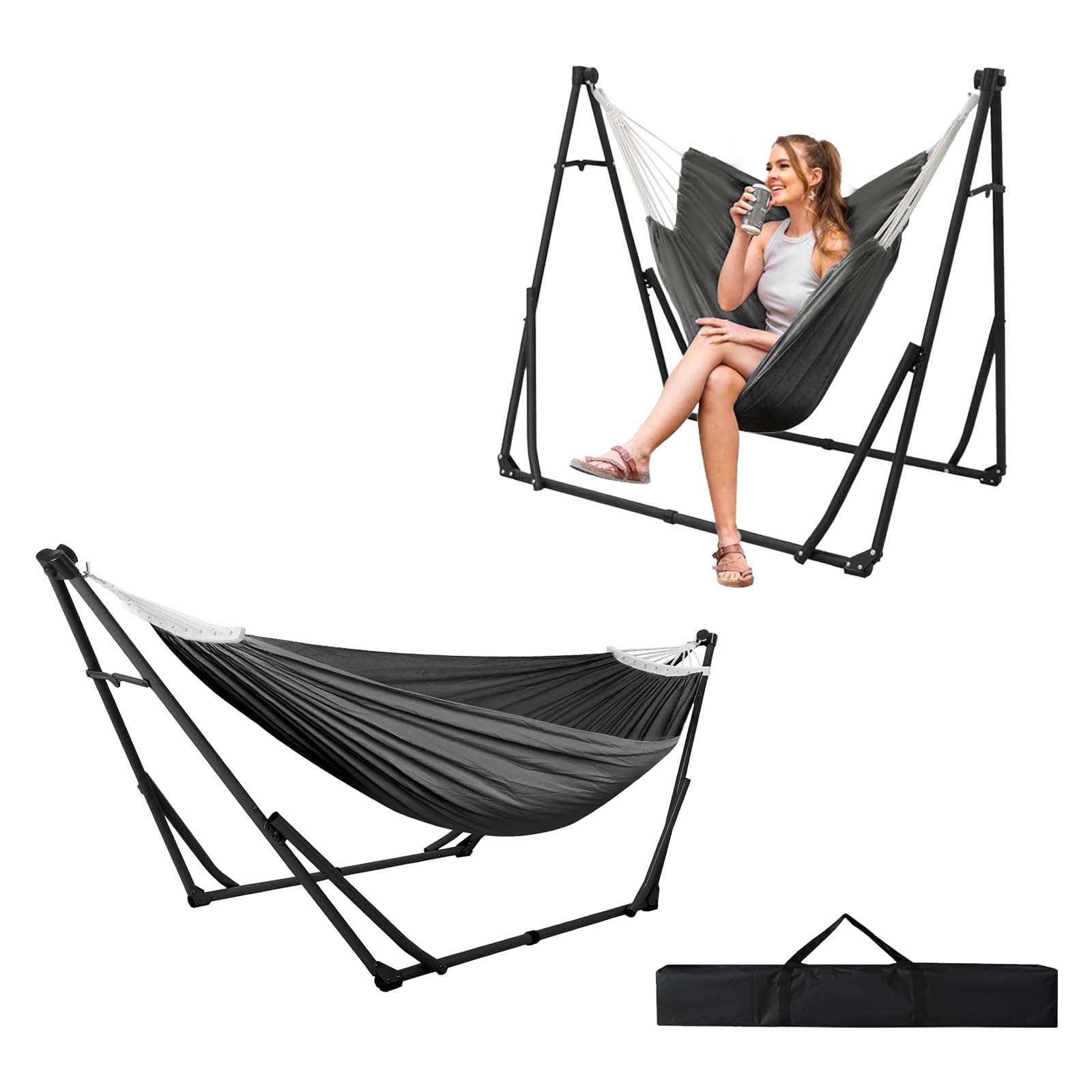 Ensemble de chaises hamac multifonctionnelles avec support pliable, ensemble de chaise hamac portable multifonctionnel pour intérieur et extérieur, charge maximale 200 kg, blanc