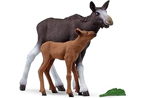 Schleich Moose with Calf Wild Life Animal Figurines Playset