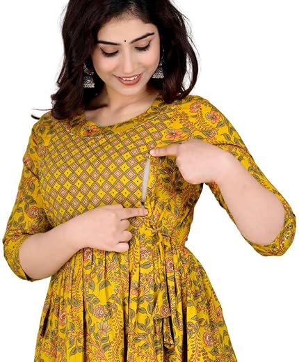 Vivan Enterprises Maternity Feeding Kurtis for Women Cotton – Zip Access Nursing Dress | Comfortable Pregnancy Wear | Styl...