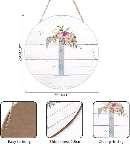 Vista 154 de Welcome Sign Front Decor Initial Letter B Round Wood Sign Monogram Purple Floral Wooden Plaque Blossom Floral 10in Country Wood Hanging Signs for