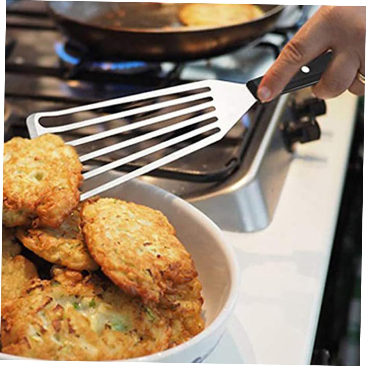 YARNOW 5pezzi Spatola Da Cucina Inossidabile Con Manico Ergonomico Utensile Multifunzionale Per Grigliate e Cottura Perfetta Per Casa e Campeggio