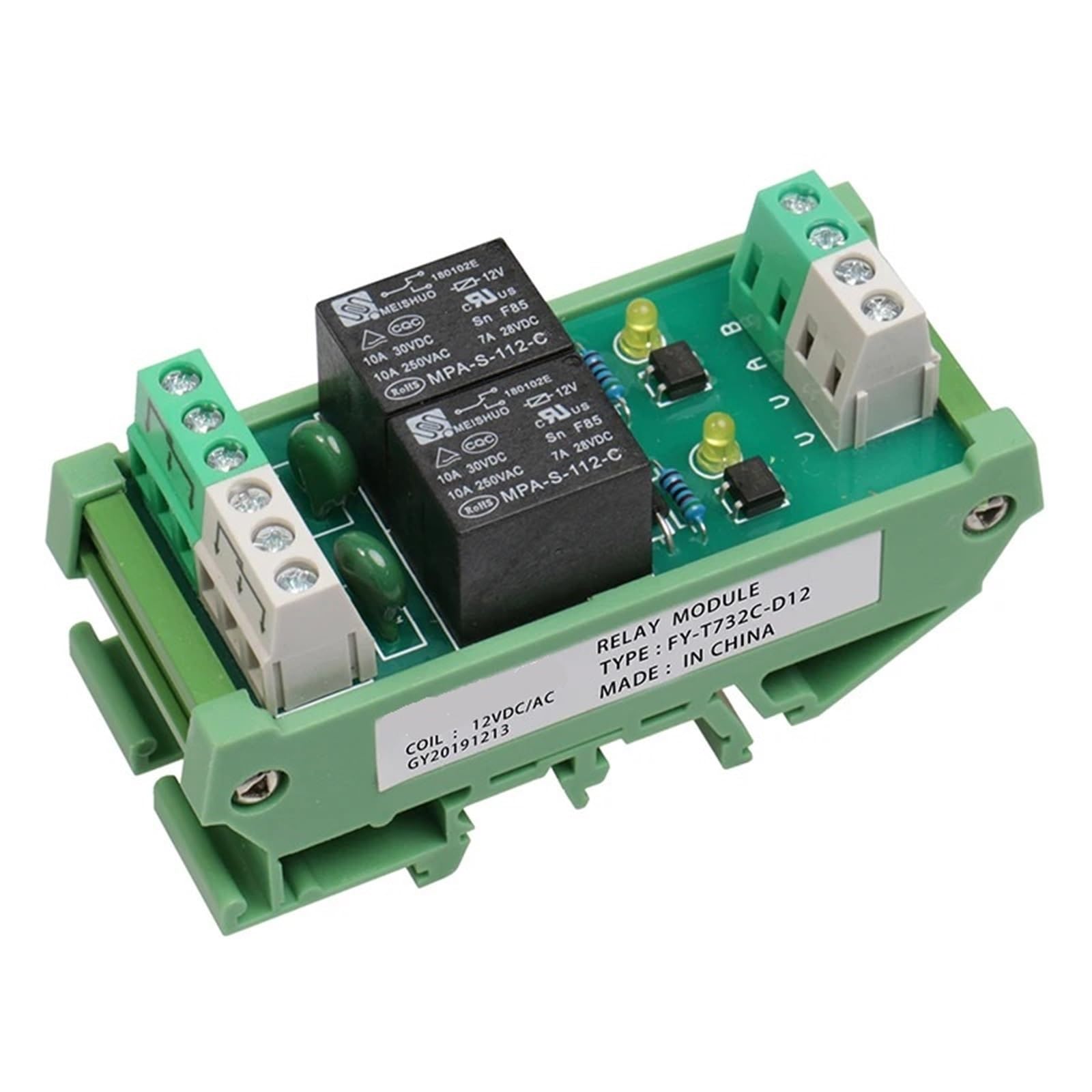 Módulo de relé de 2 canales AC/DC 12V 24V AC230V Relé electromagnético Módulo de relé AC220v de uso general 5VDC 1 Uds(FY-T732-230VAC)