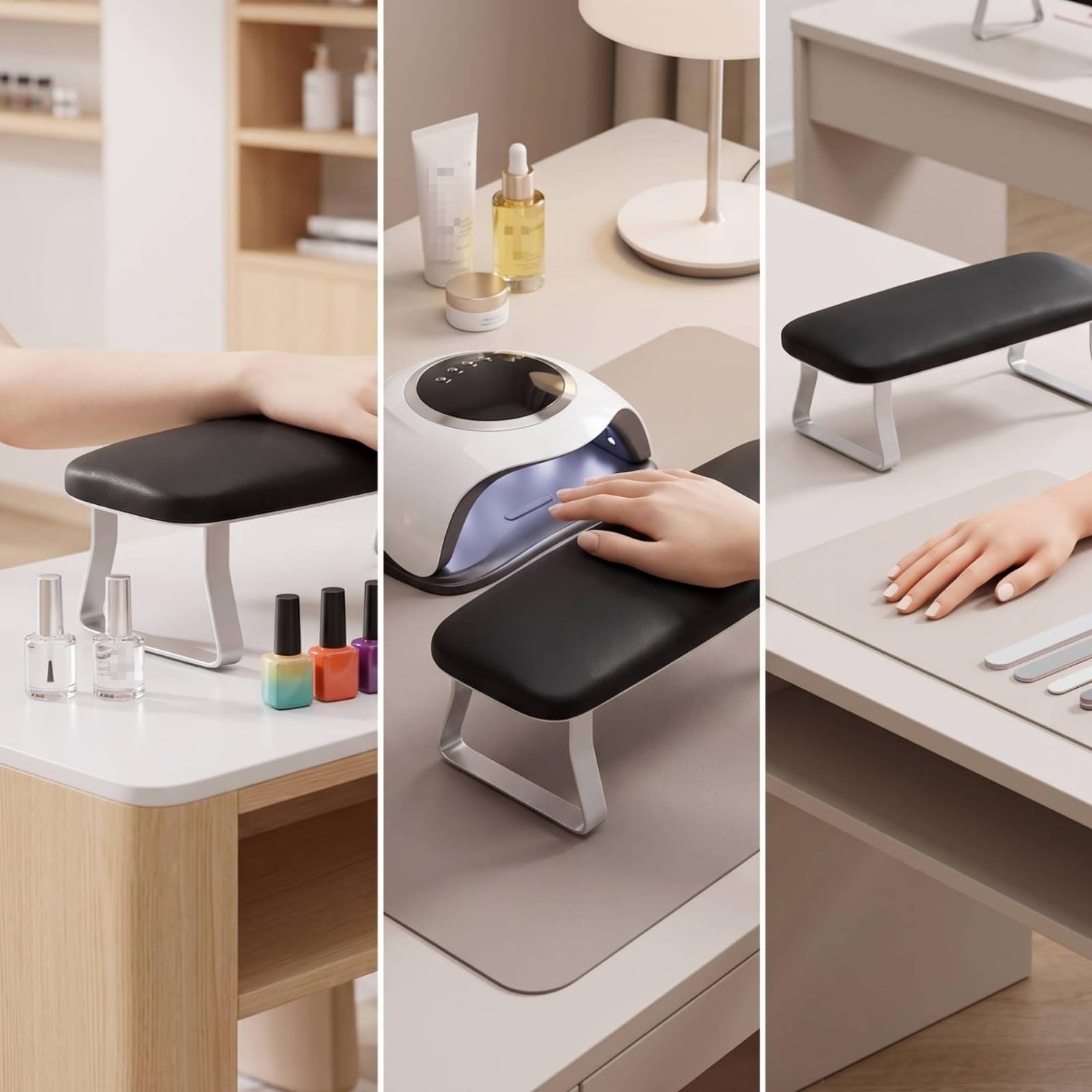 Amagogo Cuscino Pieghevole Poggiapolso Manicure Poggiabraccio Supporto Unghie Poggiapollice in Pelle PU Pulizia Rapida Struttura Acciaio Oscillazione Piano Imbottito Adatto a Estetista Banco Lavoro