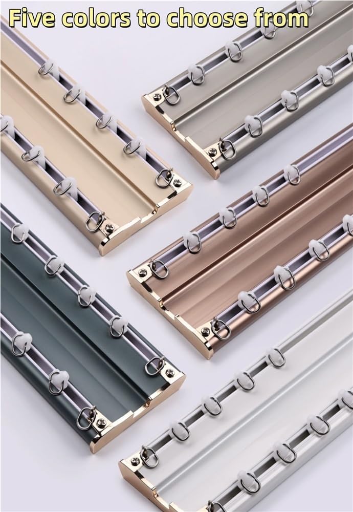 Double Curtain Track with Silent Pulleys, Aluminum Alloy Curtain Track System, Heavy-Duty Curtain Rail for Living Room, Bedroom(Gold,78.7in)