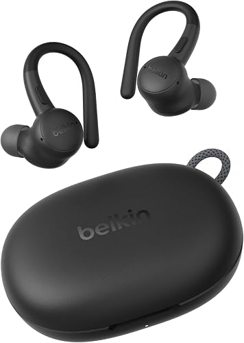 Belkin SoundForm ActiveFit Wireless Earphones with Built-in Microphone, USB-C Fast Charging, 36H Battery Life, IP54 Water Resistance - Bluetooth Earbuds for iPhone, iPad, Galaxy, Pixel, & More - Black