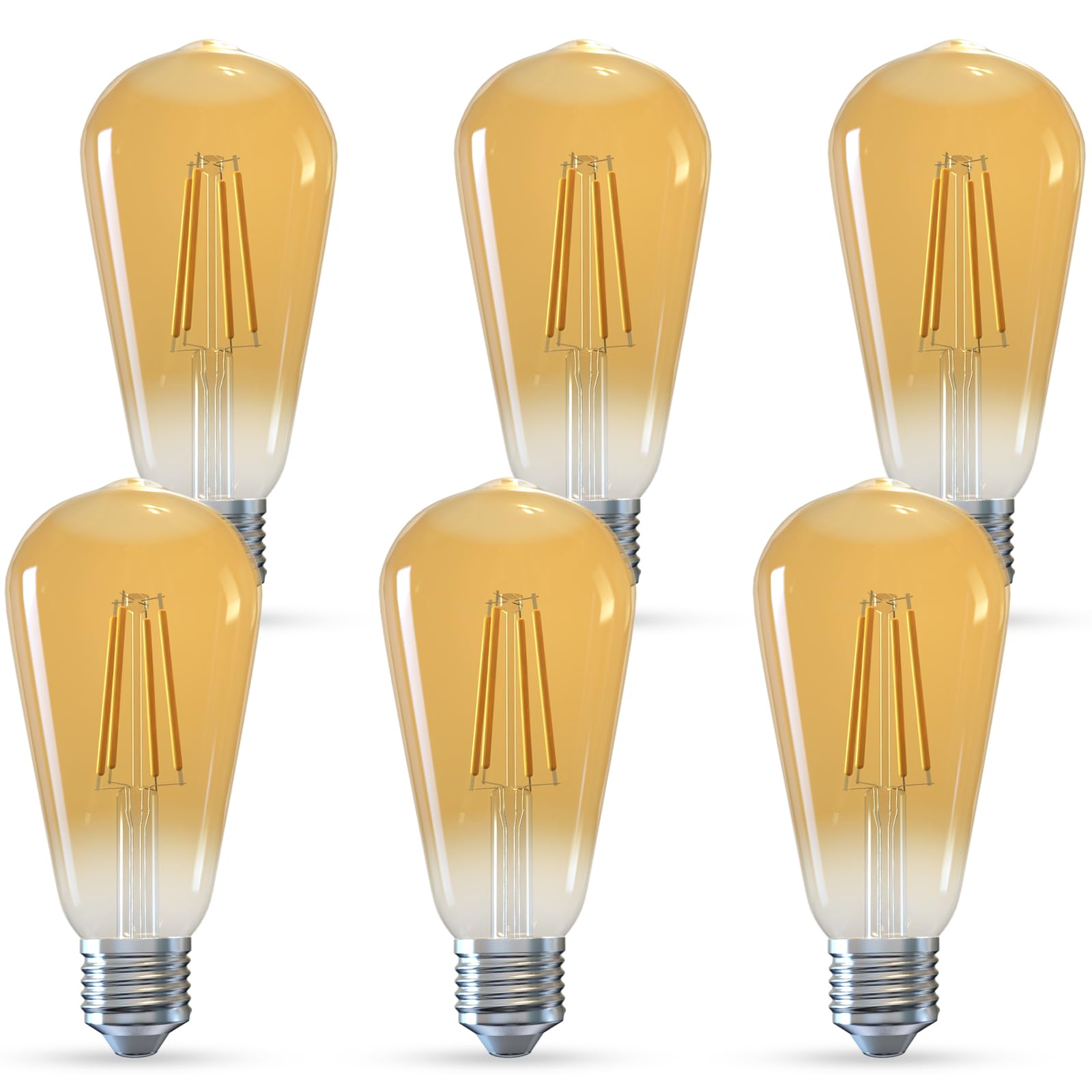 Jensense Edison Bulbs E26 LED Bulb 60 Watt Equivalent, Vintage LED Light Bulbs CRI90+ ST19, Dimmable Clear Light Bulbs (2300K Amber Light, 7watt-6 Pack)