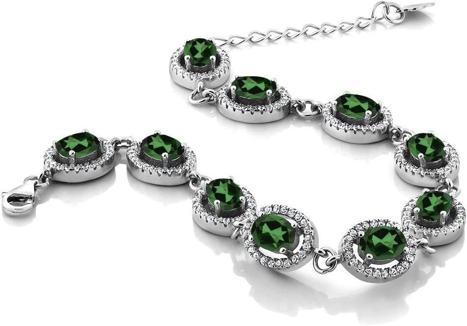 Gem Stone King 8-17 Cttw Oval Halo Statement Tennis Bracelet For Women | 925 Sterling Silver | 7X5MM Gemstone Birthstone | 7.5 Inch | Jewelry Gifts for Mom Wife Her
